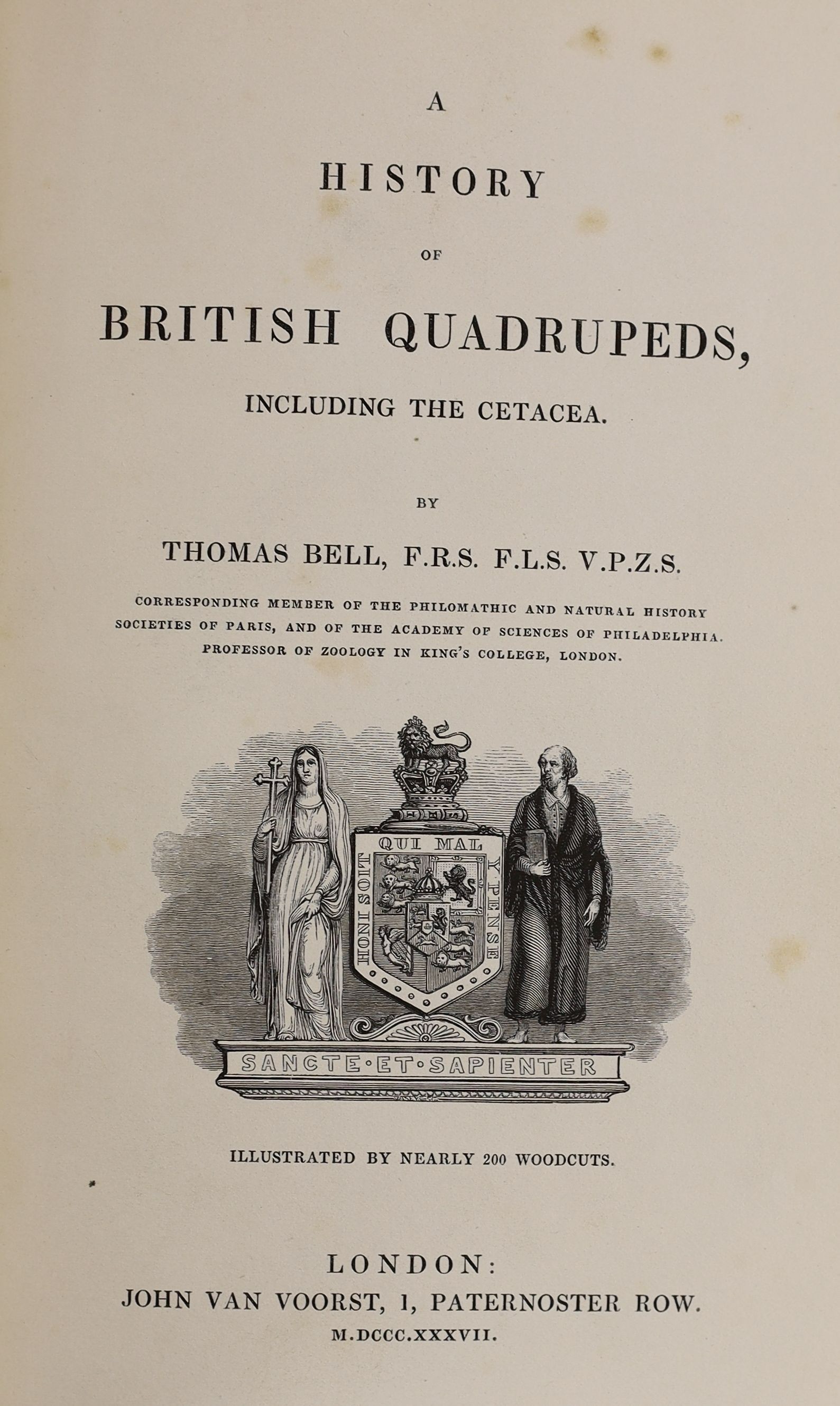 Bell, Thomas - A History of British Quadrupeds, including the Cetacea, 8vo, calf, John van Voorst, London, 1837 and A History of British Reptiles, 8vo, uniformly bound, John van Voorst, London, 1839 (2)